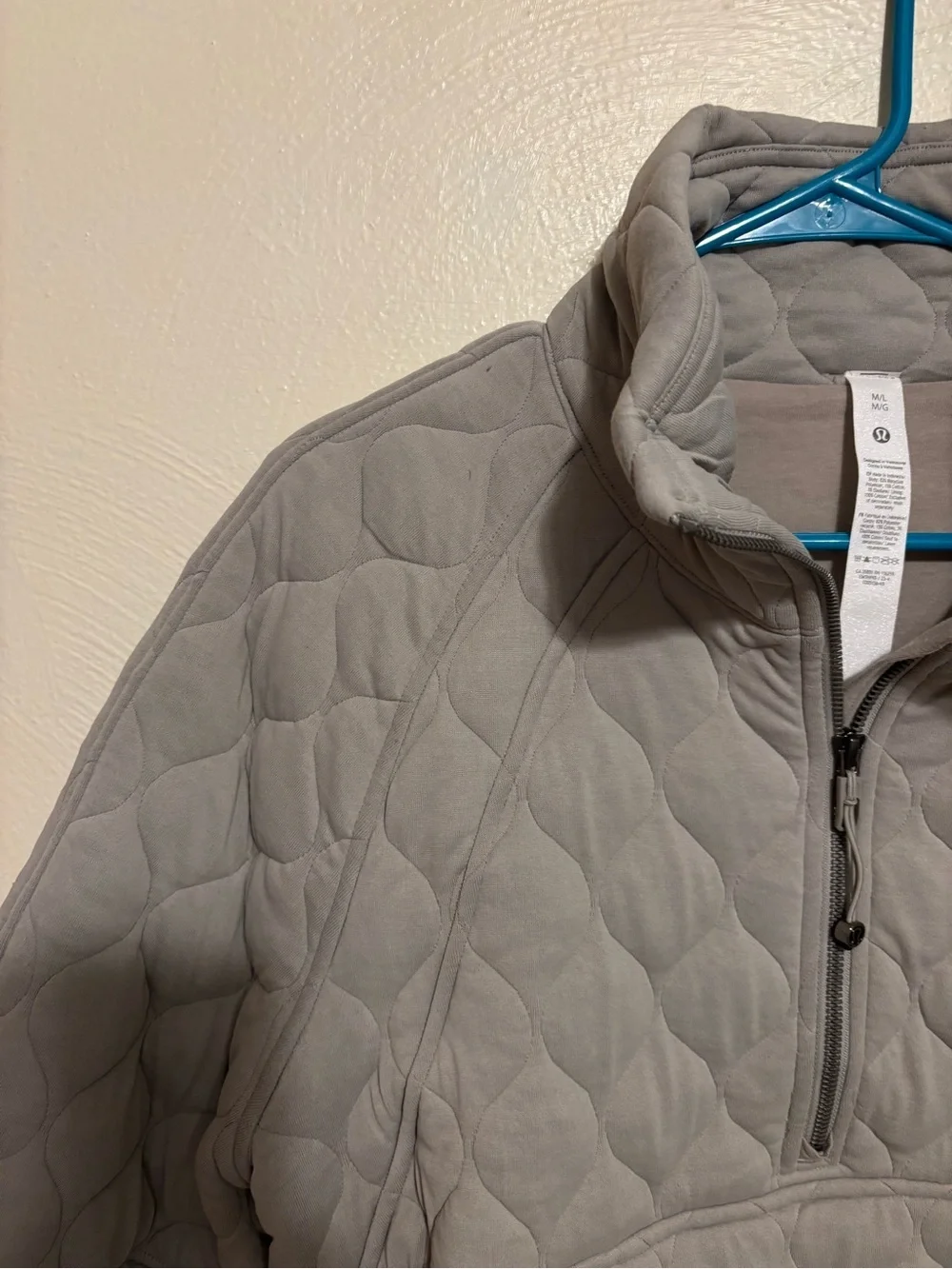 Lululemon Quilted Half Zip Pullover M/L Taupe Oversized Cropped Sweatshirt